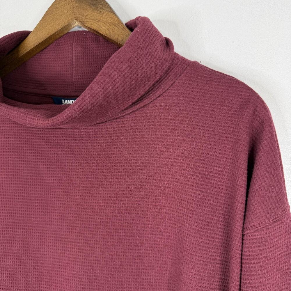 Lands' End Sweater Womens XL Maroon Waffle Knit Mock Neck Thermal Pullover